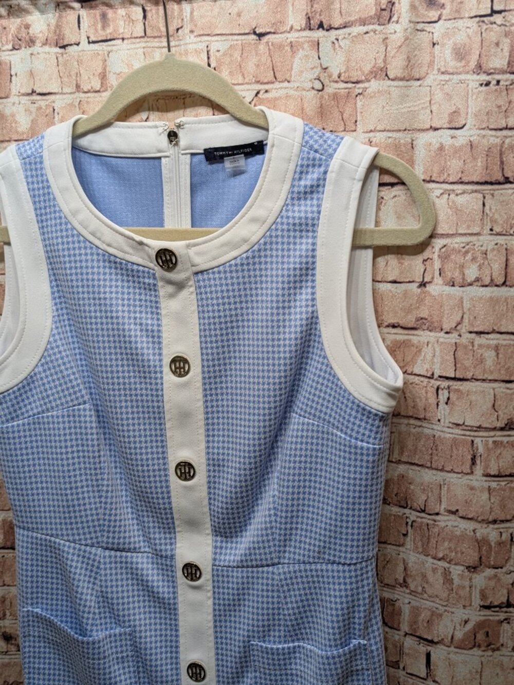 Tommy Hilfiger Blue & White Sleeveless Button-Front Shift Dress Size 6 - Picture 3 of 14